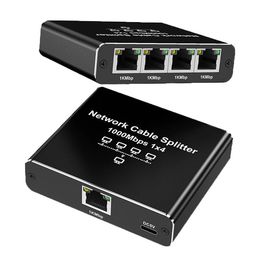 1 To 4 RJ45 Splitter High Speed 1000Mbps Network Connector Splitter HUB 4 Devices Simultaneously Networking for Cat6/7/8 Cable FUN GUYS SHOP   FUN GUY WORLD